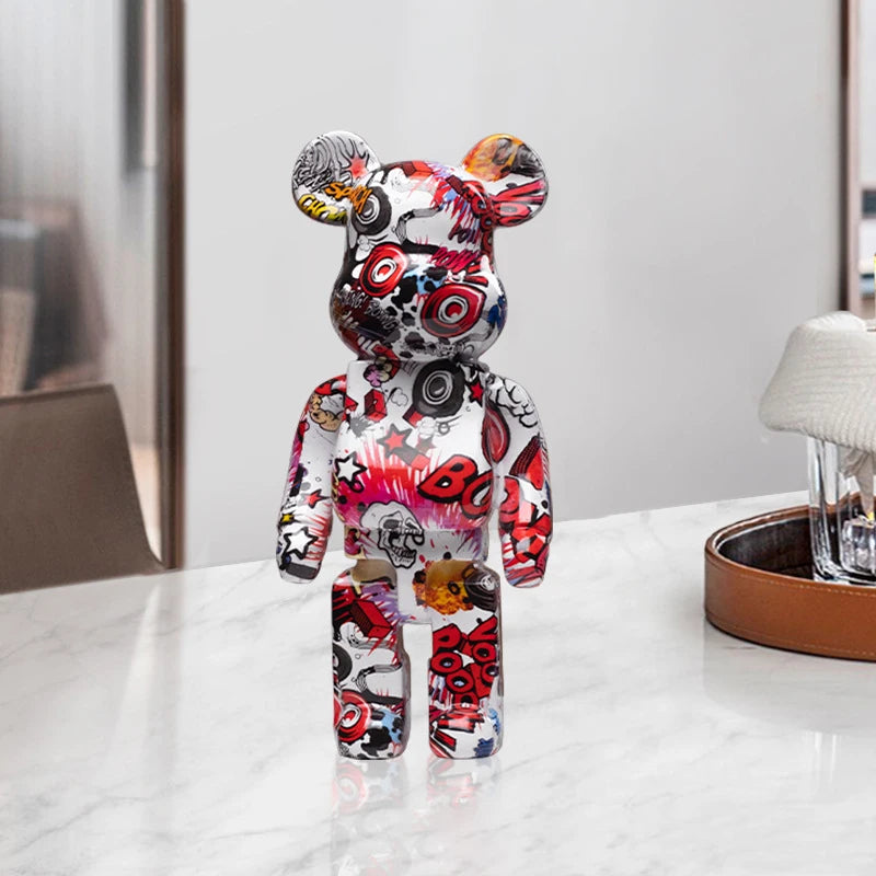 Graffiti Bear Figurine – Modern Abstract Home Decor Sculpture